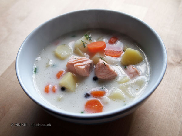 Finnish salmon potato soup